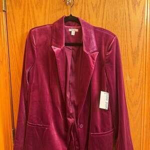 Nine West Purple Velvet Notched-Lapel Blazer